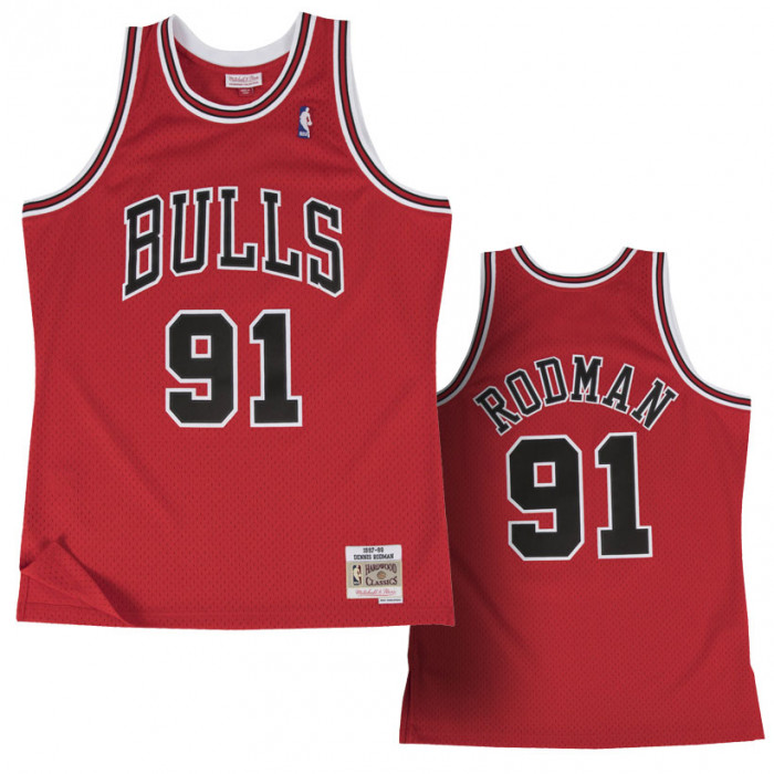 Retro Dennis Rodman #91 Chicago Bulls Basketball Trikot Genäht Rot 