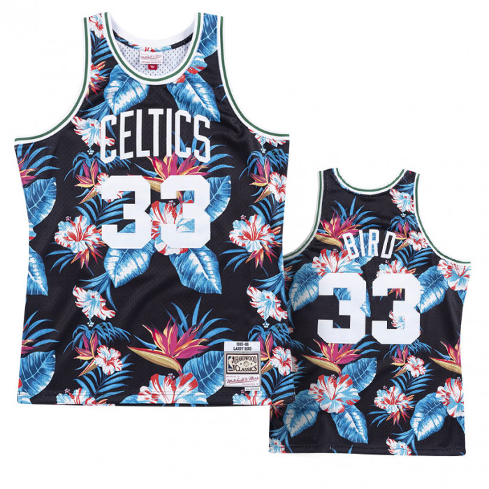 Larry Bird 33 Boston Celtics 1985-86 Mitchell & Ness Swingman Floral Black dres