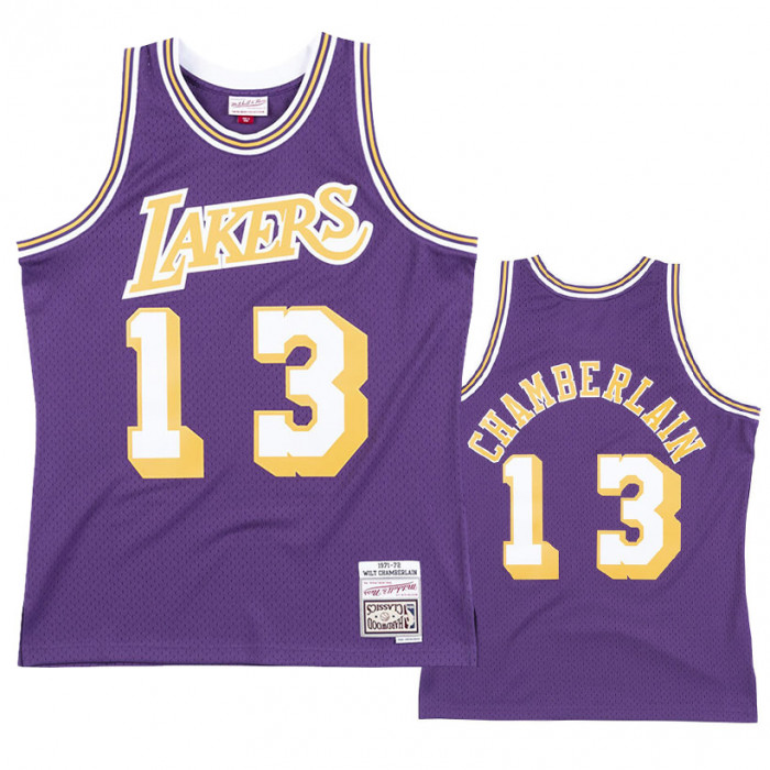 Retro Wilt Chamberlain #13 Los Angeles Lakers Basketball Trikot Genäht Lila 