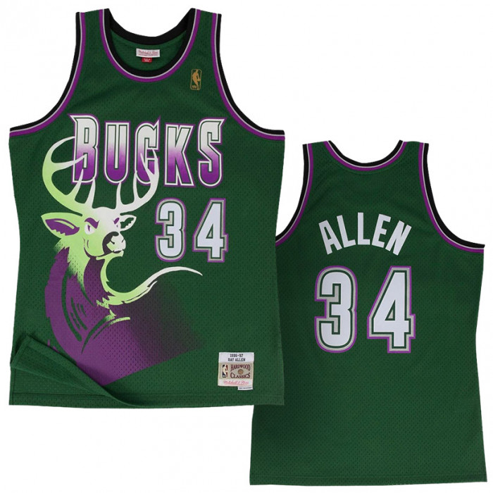 Retro 95 96 Milwaukee Bucks Ray Allen Basketball Shorts Genäht Grün 