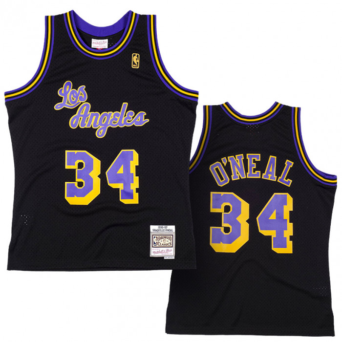 Men's Mitchell & Ness Shaquille O'Neal Black Los Angeles Lakers Hardwood Classics 1996/97 Tie-Dye Swingman Jersey