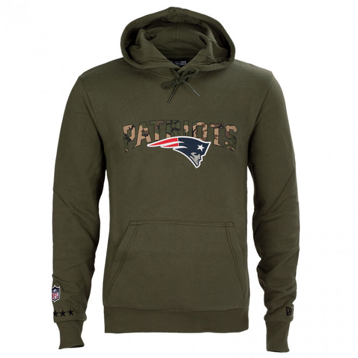 New England Patriots New Era Camo Wordmark maglione con cappuccio