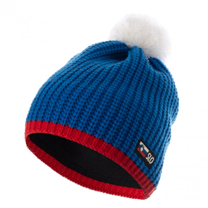SLO zimska kapa Modro-rdeča s cofom