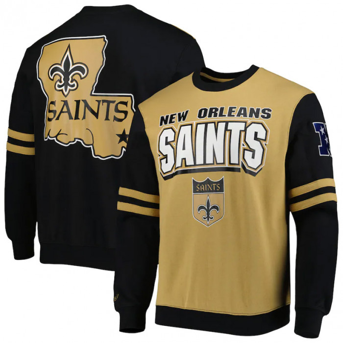 New Orleans Saints Mitchell and Ness All Over Crew 2.0 Pullover