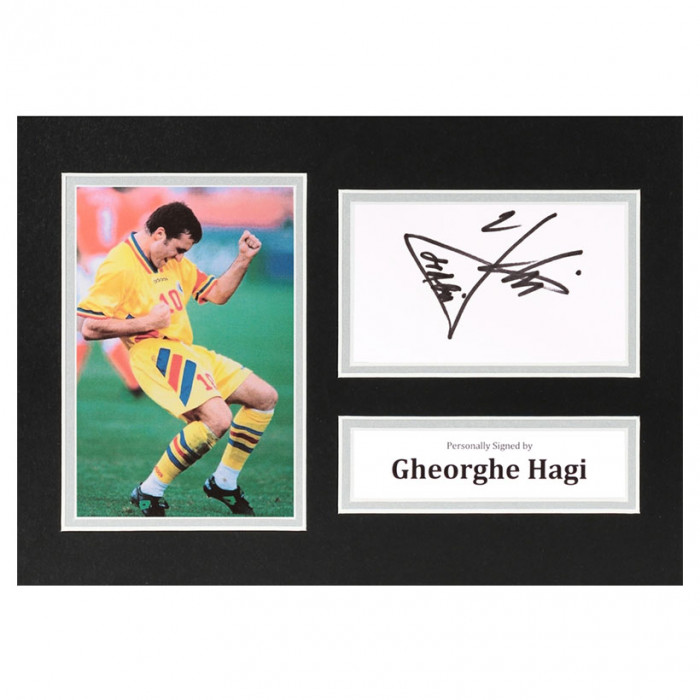 Gheorghe Hagi Signed A4 Photo Display Romania Autograph Memorabilia COA