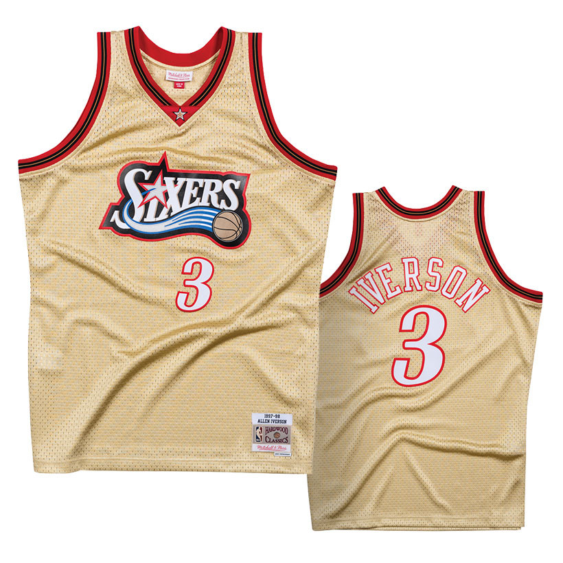 Allen Iverson 3 Philadelphia 76ers 1997 Mitchell & Ness Gold