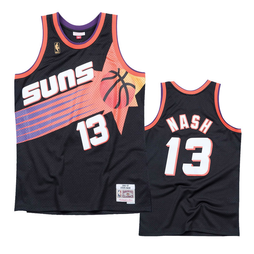 Retro Steve Nash #13 Phoenix Suns Basketball Jersey Nähen Schwarz