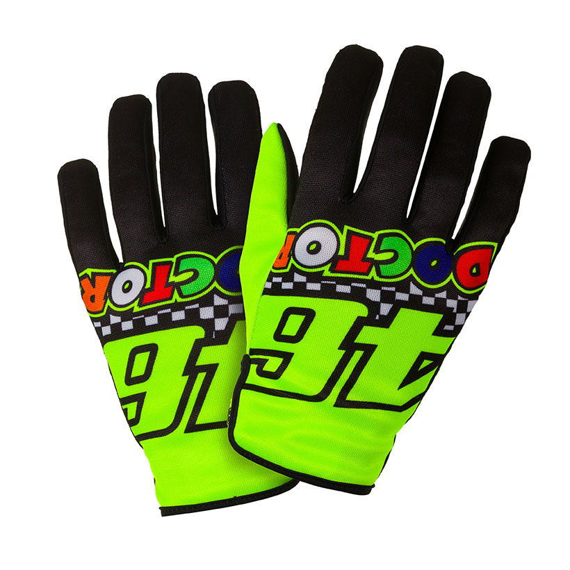 VR46 Valentino Rossi SOLELUNA Race Replica Gloves Blue/Yellow Adult Sizes S-XL