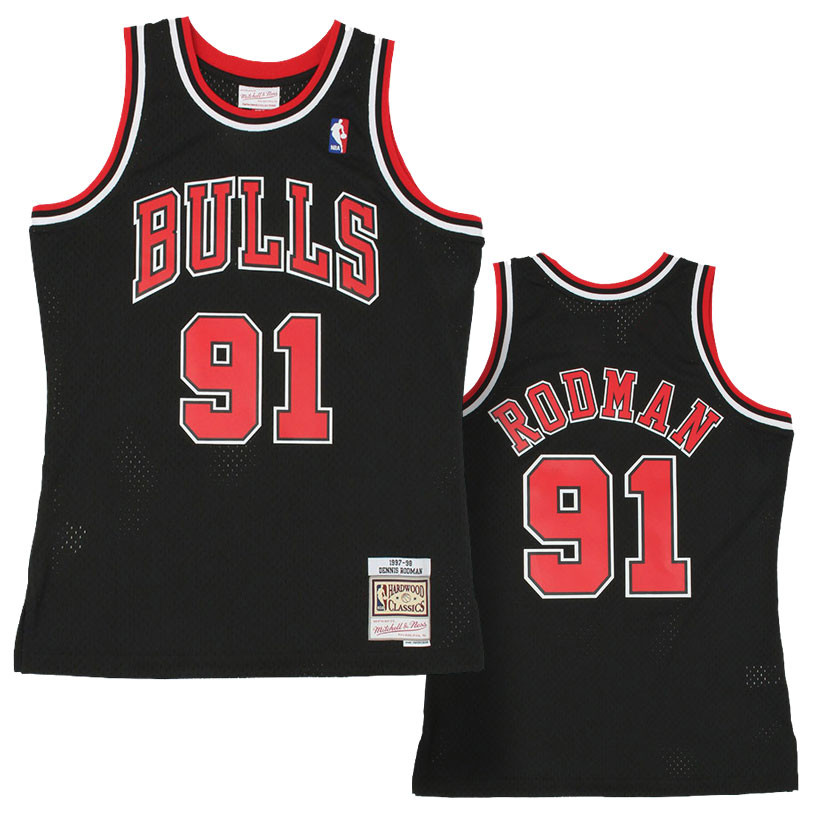 Retro 1998 Dennis Rodman #91 Chicago Bulls Basketball Trikot Genäht Rot 