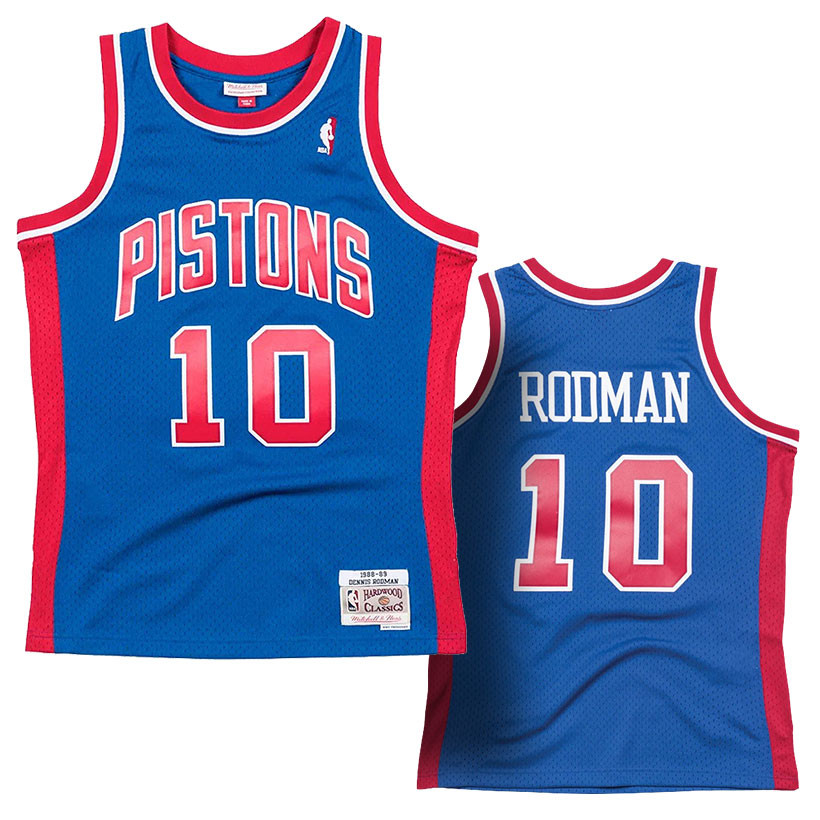 Retro Dennis Rodman #10 Detroit Pistons Basketball Trikots Jersey Stitched Blau 