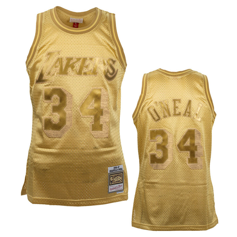 Shaquille O' Neal Signed Lakers Gold Mitchell&Ness HWC Swingman