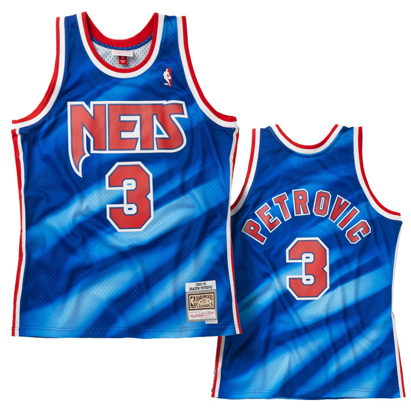 Retro Drazen Petrovic #3 Brooklyn Nets Basketball Trikot Genäht Weiß 