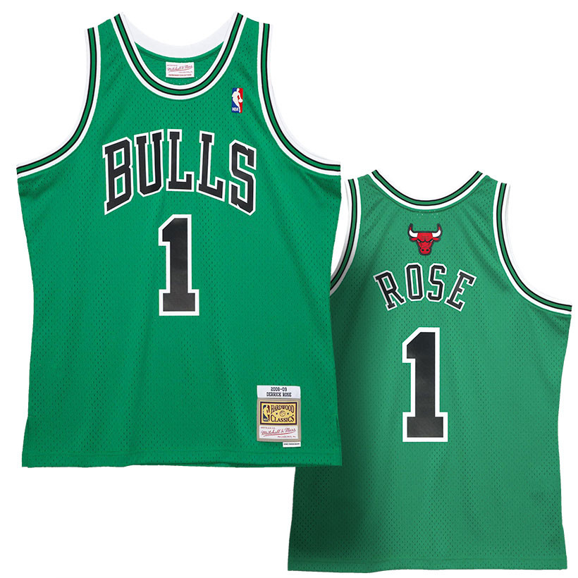 Klassisch Derrick Rose #1 Chicago Bulls Basketball Trikot Genäht Weiß 