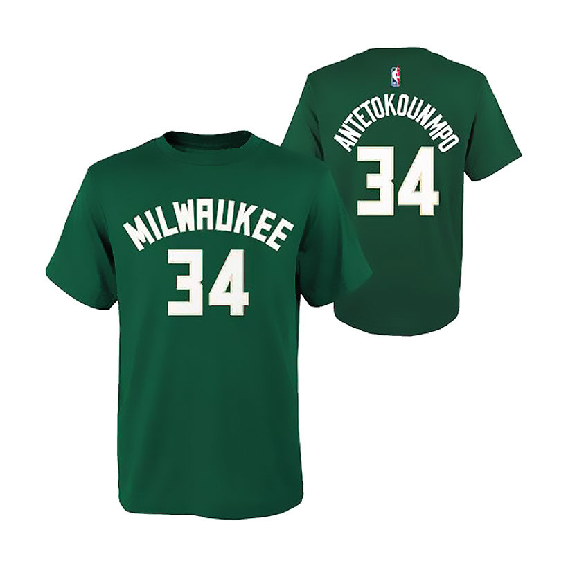 Nike Men's Milwaukee Bucks Giannis Antetokounmpo #34 Green Cotton T-Shirt