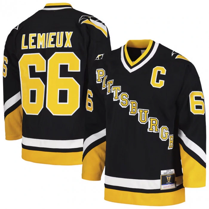 Mario Lemieux Pittsburgh Penguins 1992-93 Mitchell and Ness Blue Line Dark dres