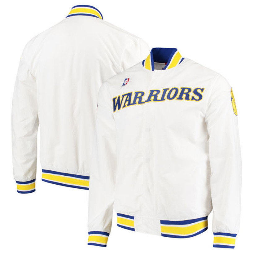warriors white warm up jacket